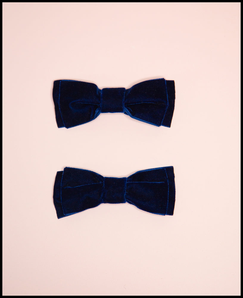 Navy Blue Velvet Bow Shoe Clips