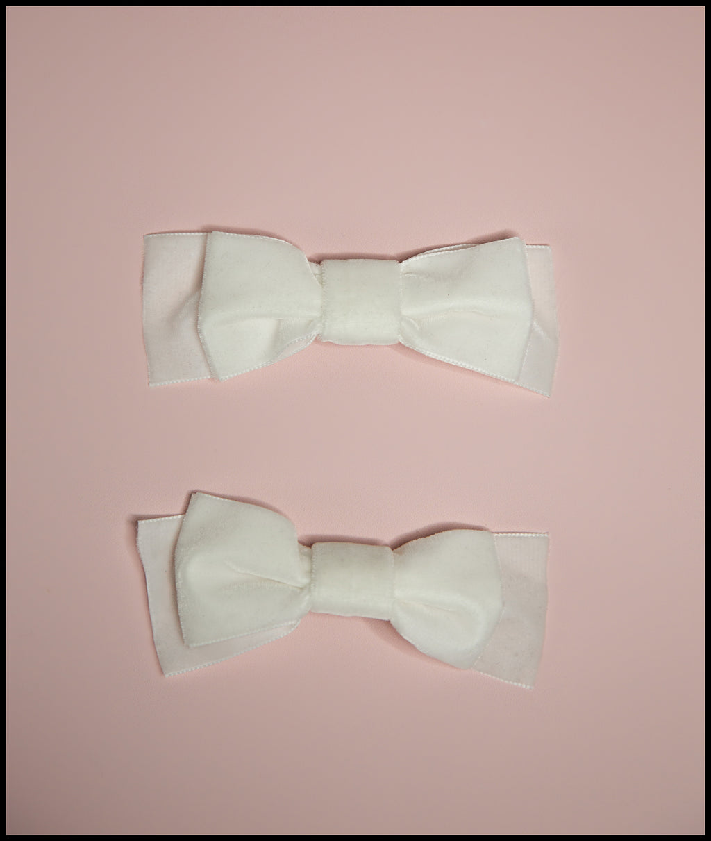 Ivory Velvet Bow Shoe Clips