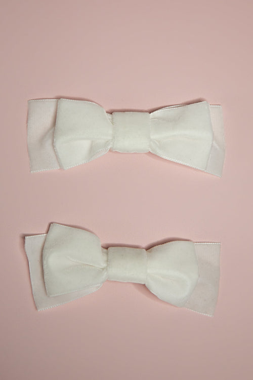 white velvet bow shoe clips by Alexandra King made in the UK