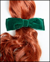 Green Velvet Hair Bow Barrette