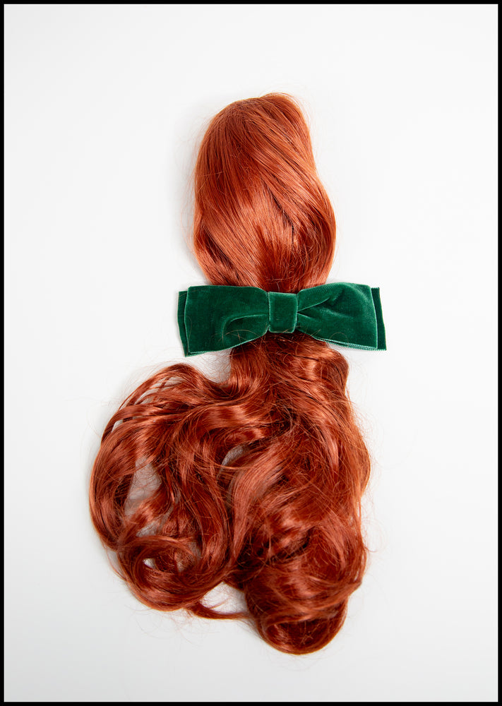 Green Velvet Hair Bow Barrette