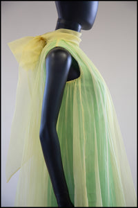 Vintage 1960s Yellow Green Organza Trapeze Dress