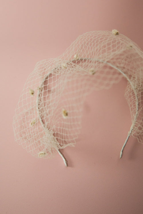 ivory bridal birdcage veil designer made in england by Alexandra King