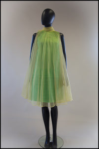 1960s yellow green trapeze dress organza alexandra king vintage