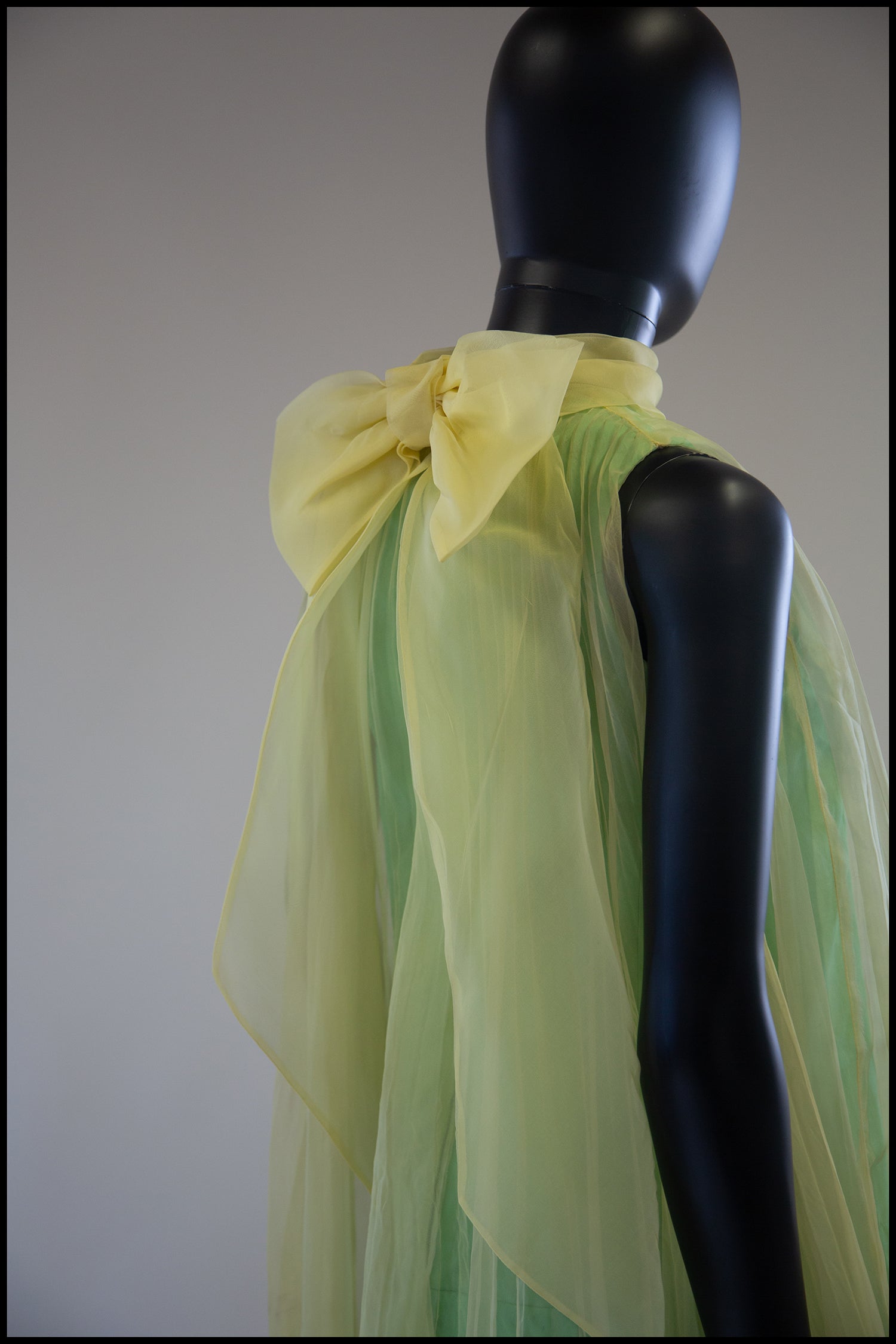 Vintage 1960s Yellow Green Organza Trapeze Dress