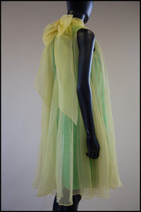 Vintage 1960s Yellow Green Organza Trapeze Dress