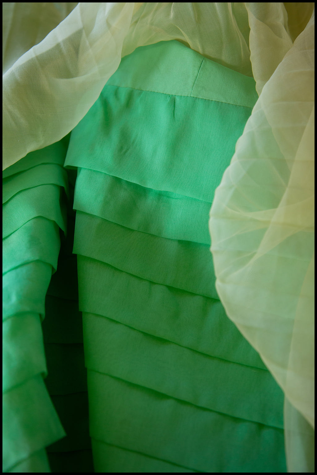 Vintage 1960s Yellow Green Organza Trapeze Dress