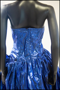 Vintage 1980s Blue Metallic Ballgown Dress
