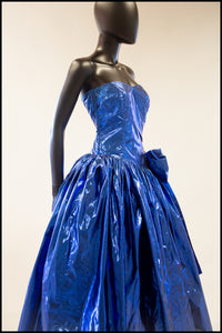 Vintage 1980s Blue Metallic Ballgown Dress