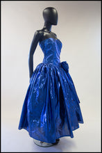 Vintage 1980s Blue Metallic Ballgown Dress