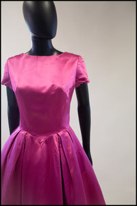 Vintage 1950s Magenta Pink Duchess Satin Party Dress