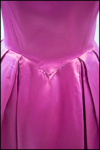 Vintage 1950s Magenta Pink Duchess Satin Party Dress