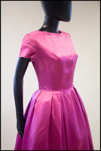 Vintage 1950s Magenta Pink Duchess Satin Party Dress