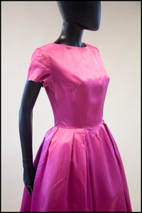 Vintage 1950s Magenta Pink Duchess Satin Party Dress
