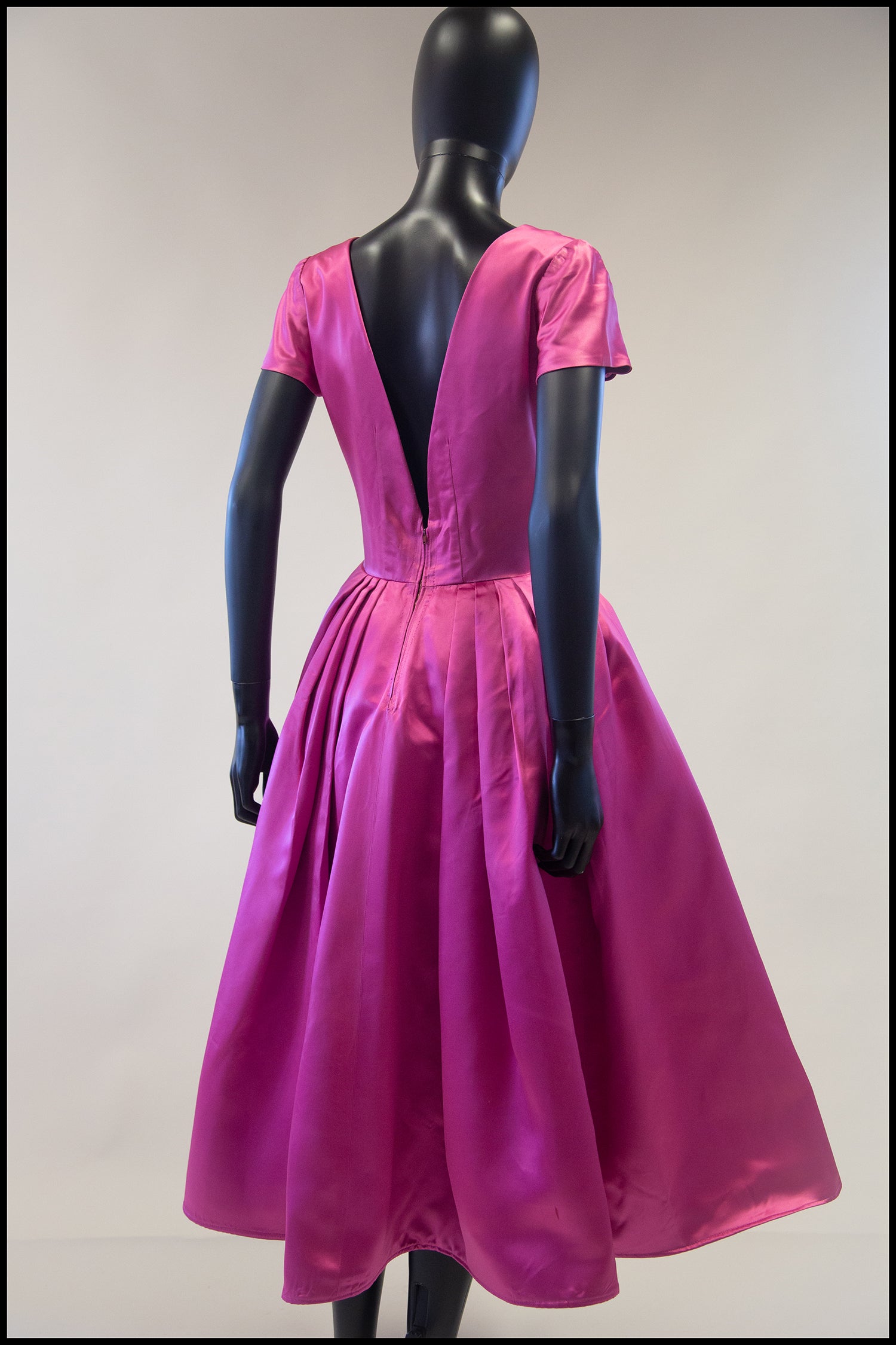 Vintage 1950s Magenta Pink Duchess Satin Party Dress