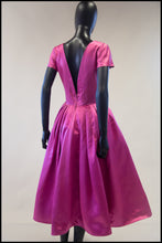 Vintage 1950s Magenta Pink Duchess Satin Party Dress