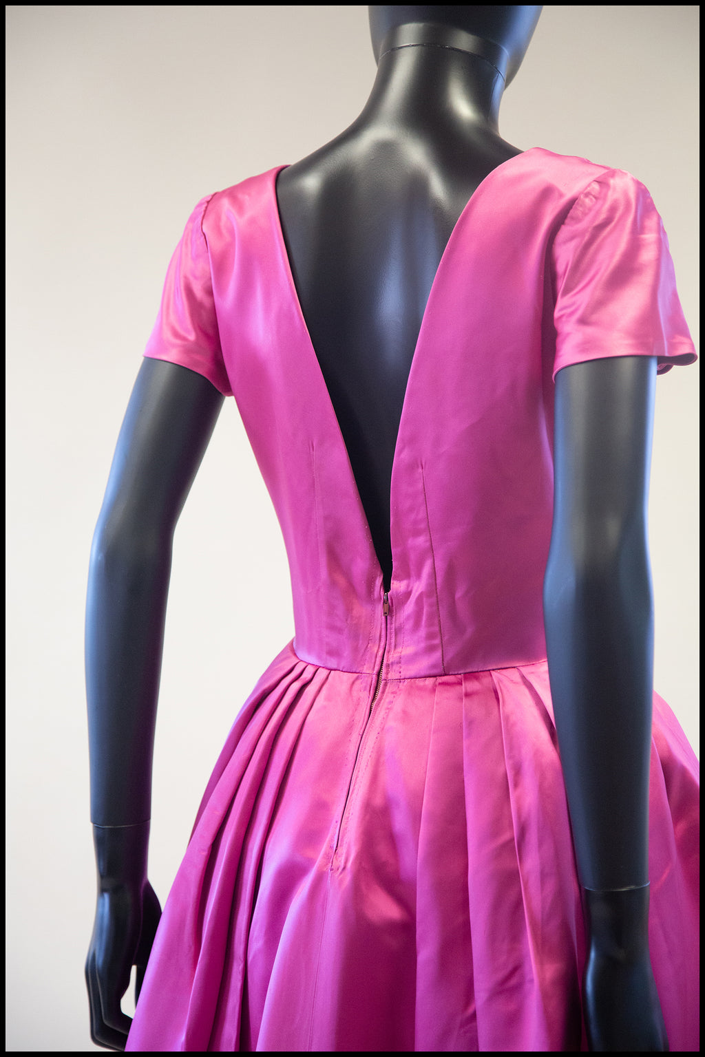 Vintage 1950s Magenta Pink Duchess Satin Party Dress