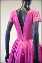 Vintage 1950s Magenta Pink Duchess Satin Party Dress