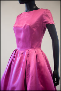 Vintage 1950s Magenta Pink Duchess Satin Party Dress