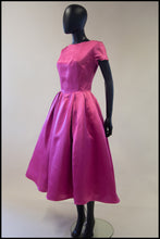 Vintage 1950s Magenta Pink Duchess Satin Party Dress