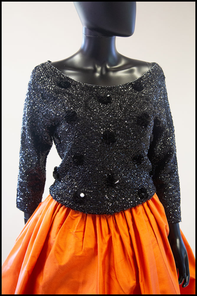 Vintage 1960s Black Polka Dot Sequin Top