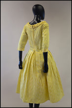Vintage 1950s Yellow Brocade Princess Dress