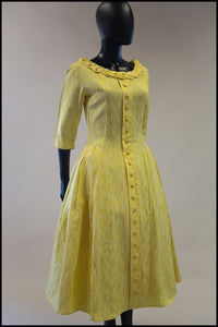 Vintage 1950s Yellow Brocade Princess Dress