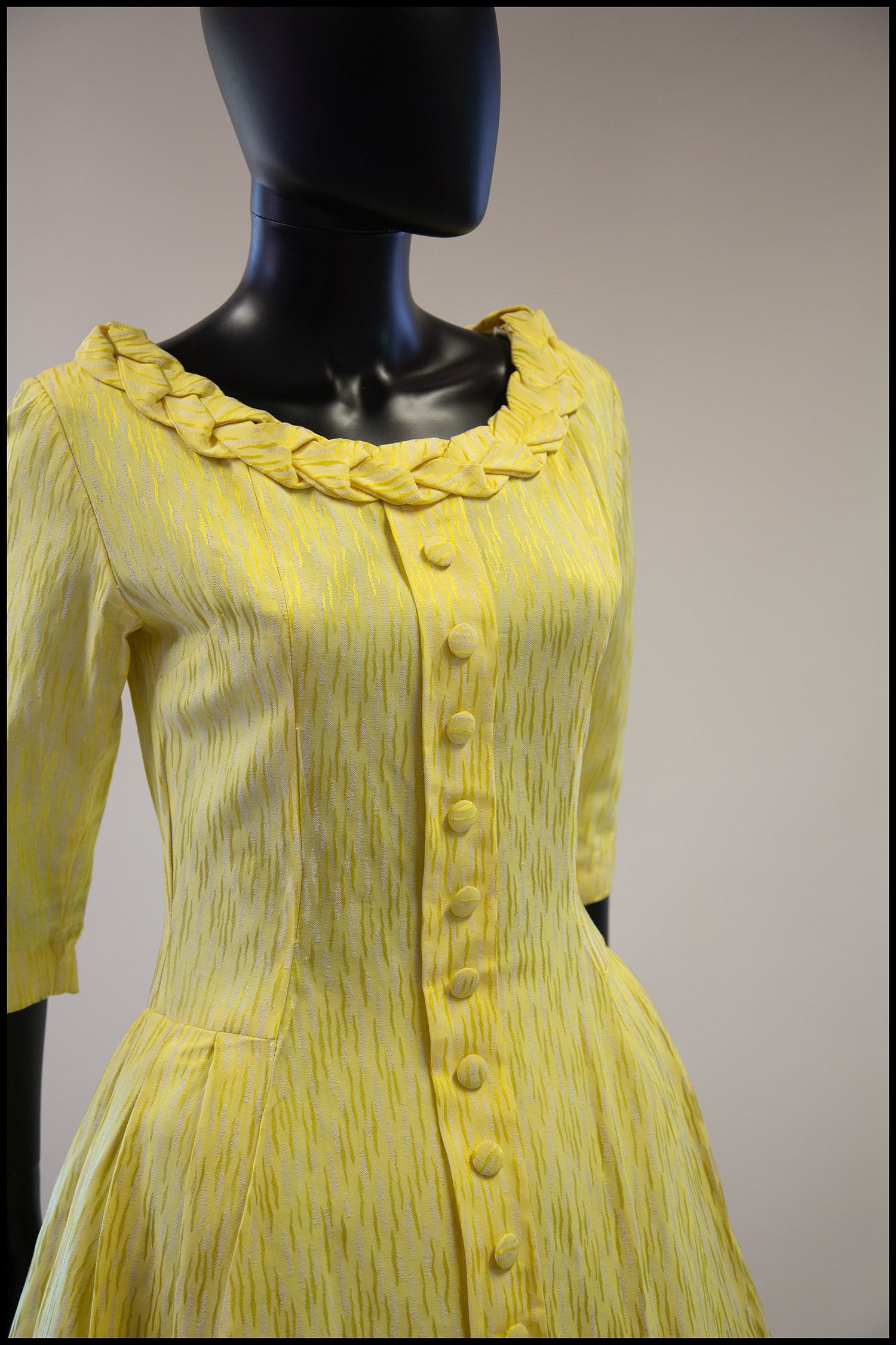 Vintage 1950s Yellow Brocade Princess Dress