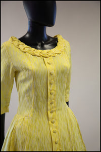 Vintage 1950s Yellow Brocade Princess Dress