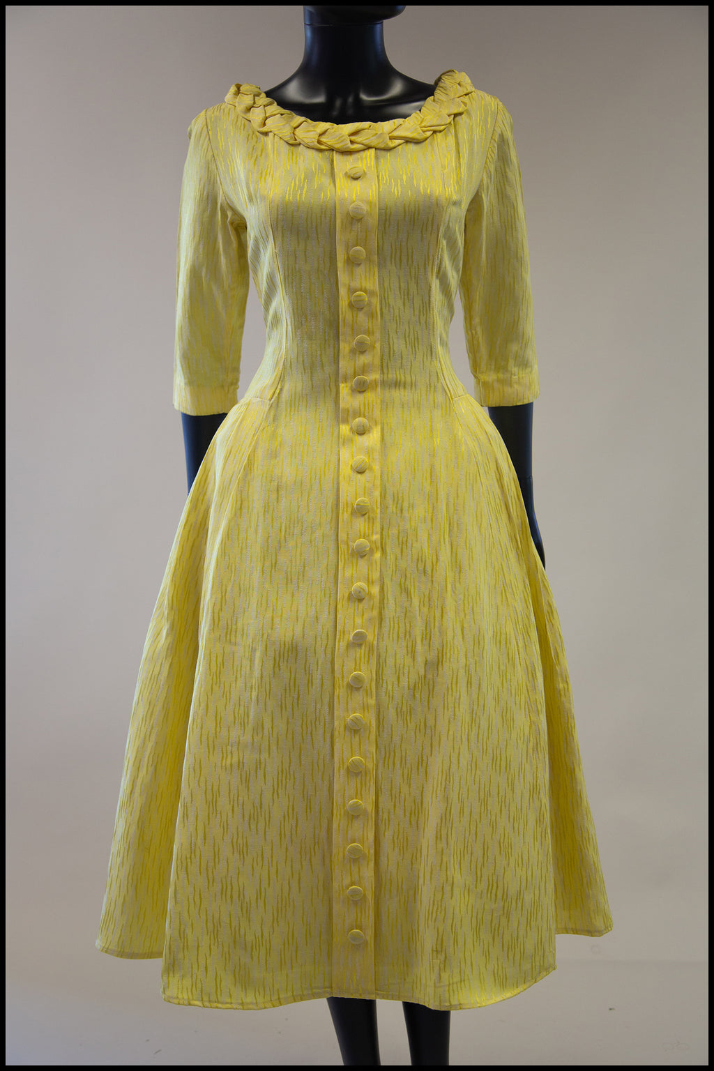 Vintage 1950s Yellow Brocade Princess Dress
