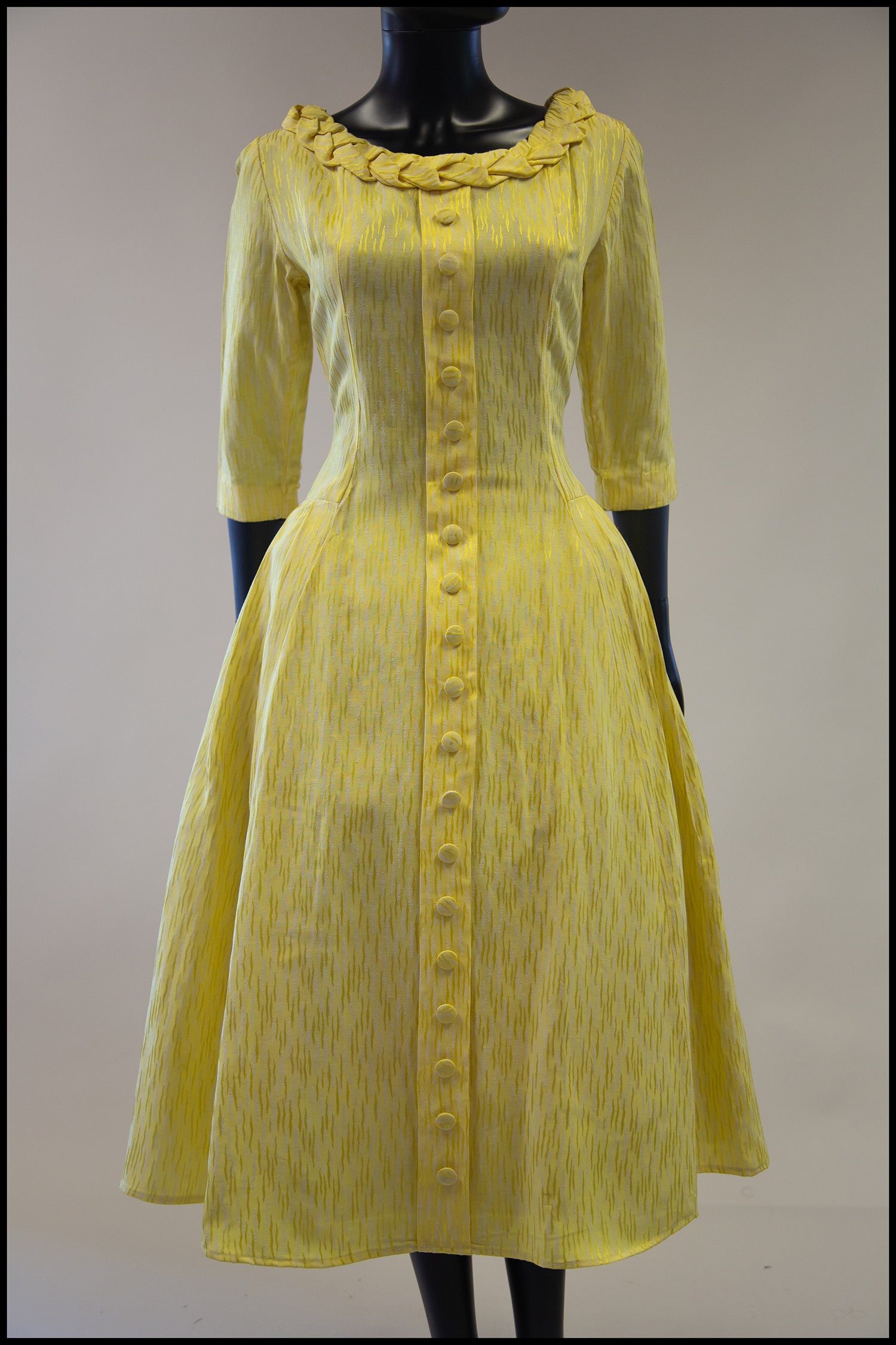 Vintage 1950s Yellow Brocade Princess Dress