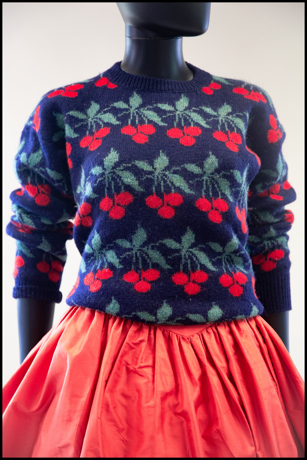 vintage knitwear 1980s wool cherry pattern sweater alexandra king 