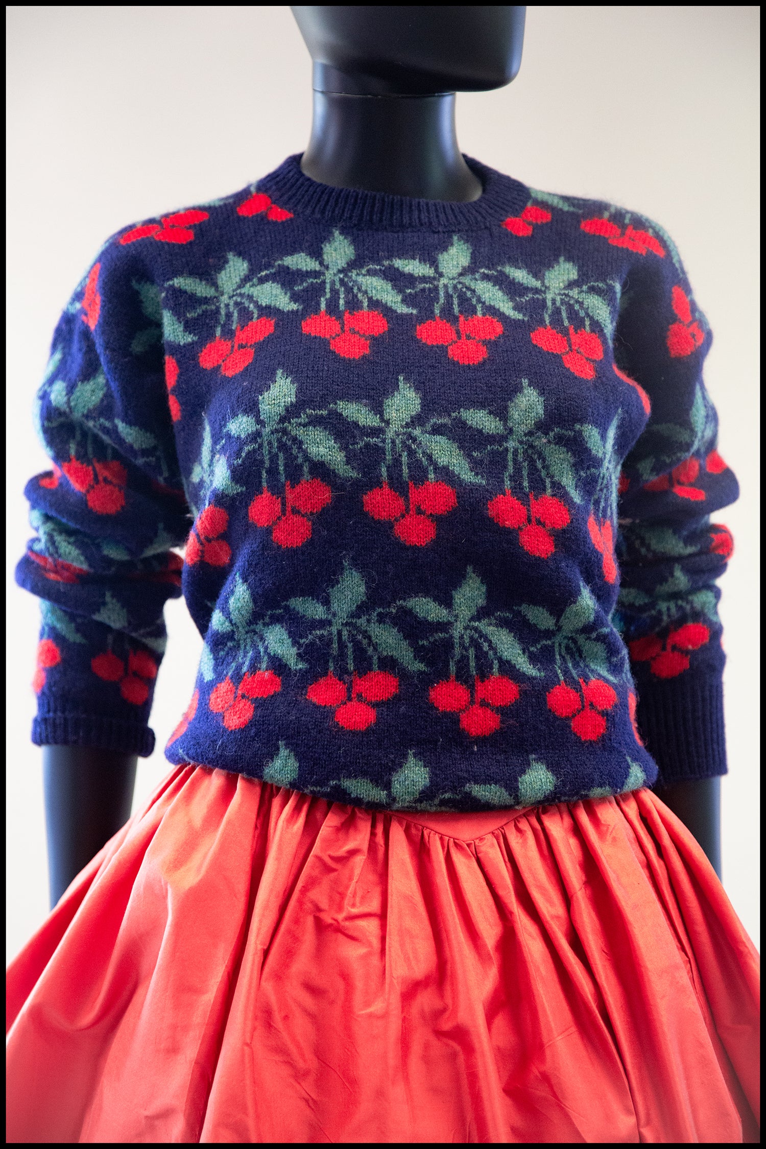 vintage knitwear 1980s wool cherry pattern sweater alexandra king 