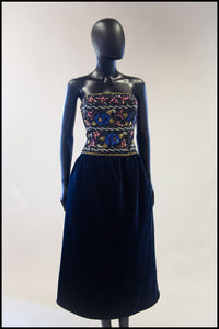 Vintage 1980s Navy Beaded Strapless Dress