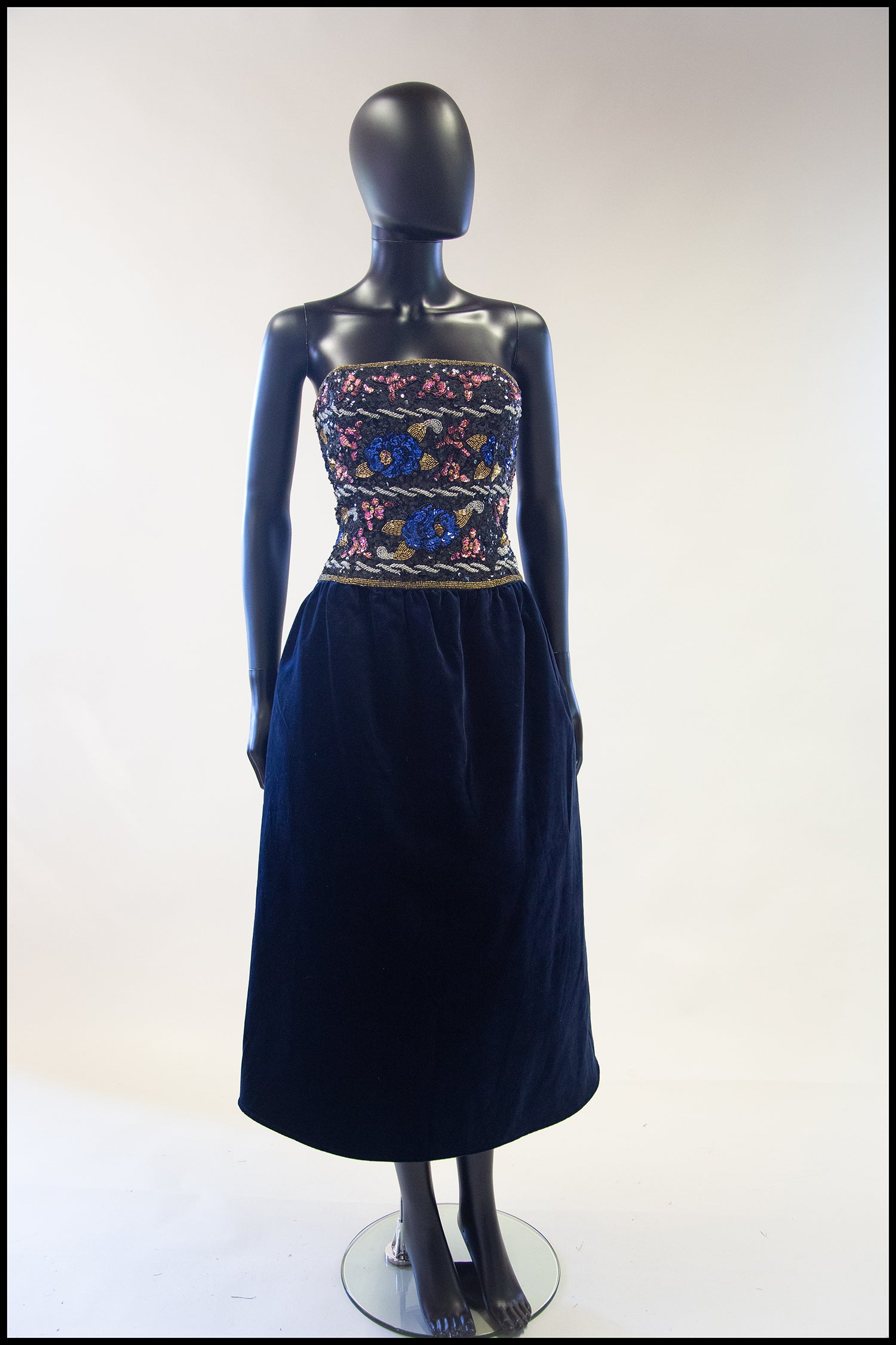 Vintage 1980s Navy Beaded Strapless Dress Alexandra King 