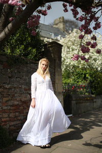 white cotton country wedding dress