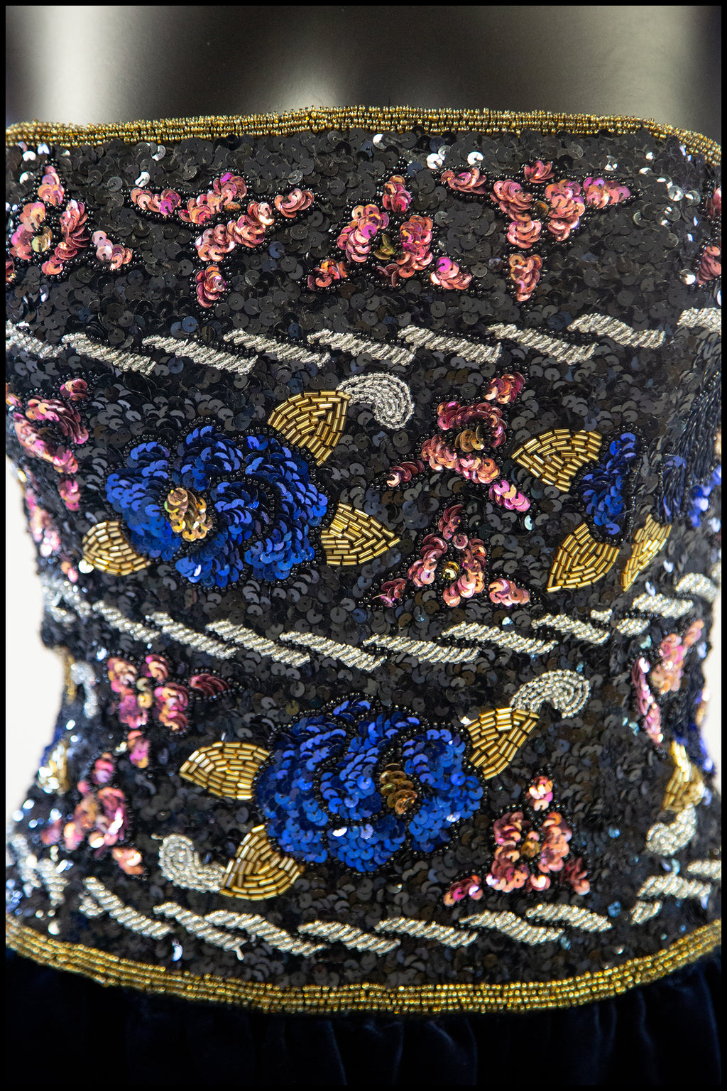 Vintage 1980s Navy Beaded Strapless Dress