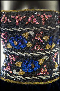 Vintage 1980s Navy Beaded Strapless Dress