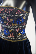 Vintage 1980s Navy Beaded Strapless Dress