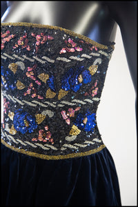 Vintage 1980s Navy Beaded Strapless Dress