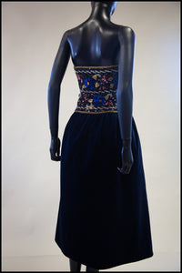 Vintage 1980s Navy Beaded Strapless Dress