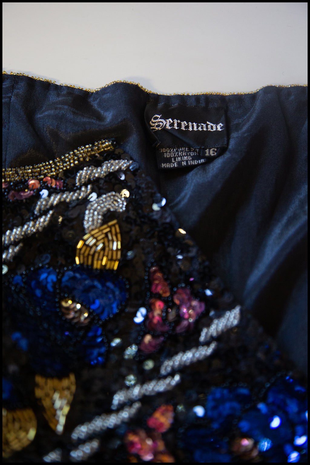 Vintage 1980s Navy Beaded Strapless Dress