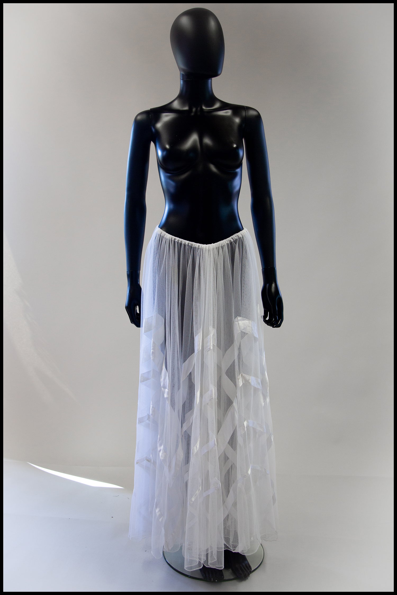 Vintage Ivory Tulle Chevron Maxi Skirt