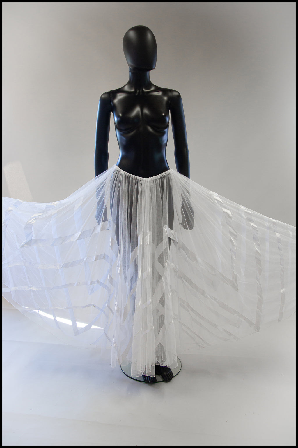 Vintage Ivory Tulle Chevron Maxi Skirt