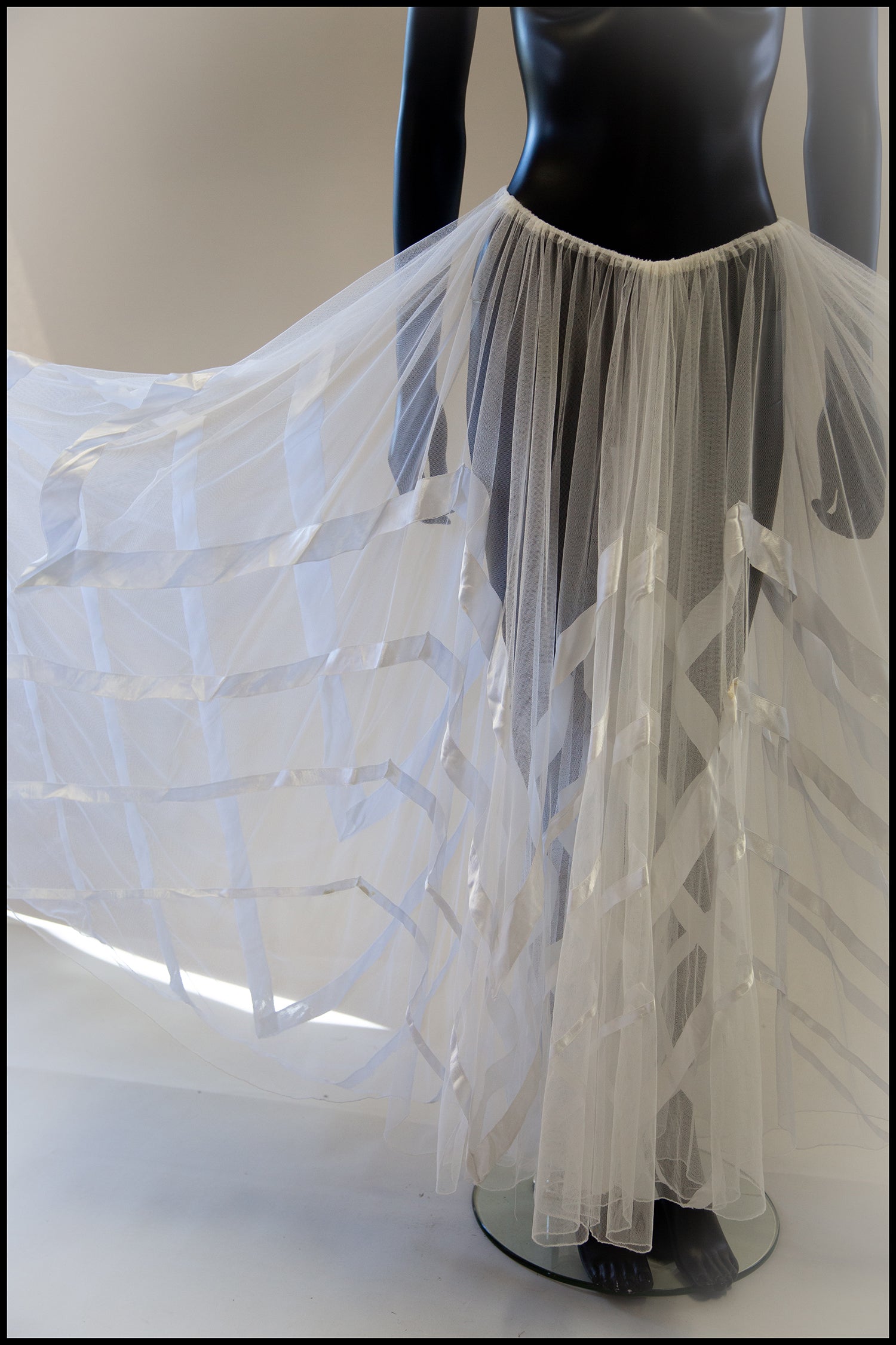 Vintage Ivory Tulle Chevron Maxi Skirt