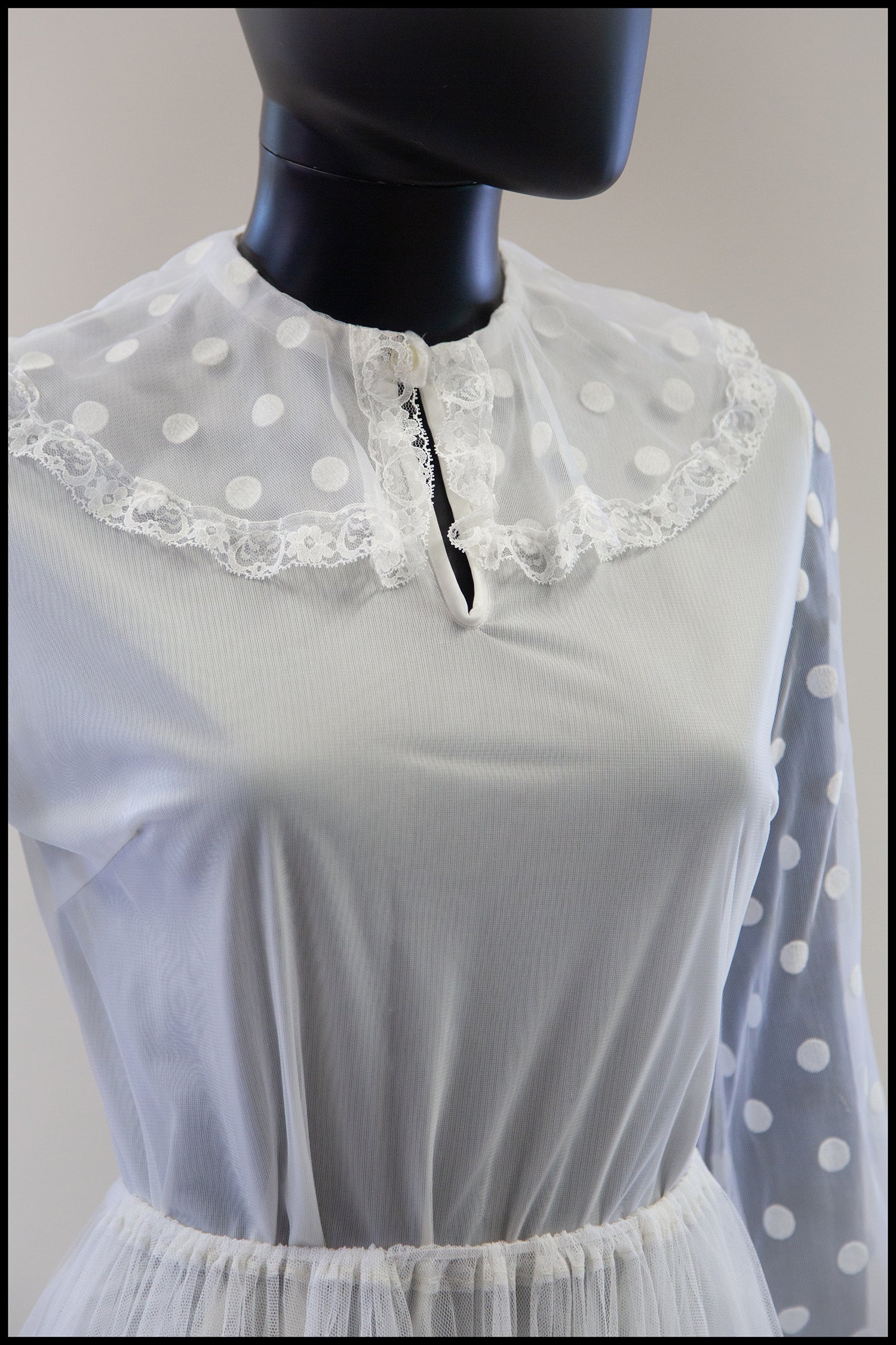 vintage 1970s white polkadot blouse alexandra king 