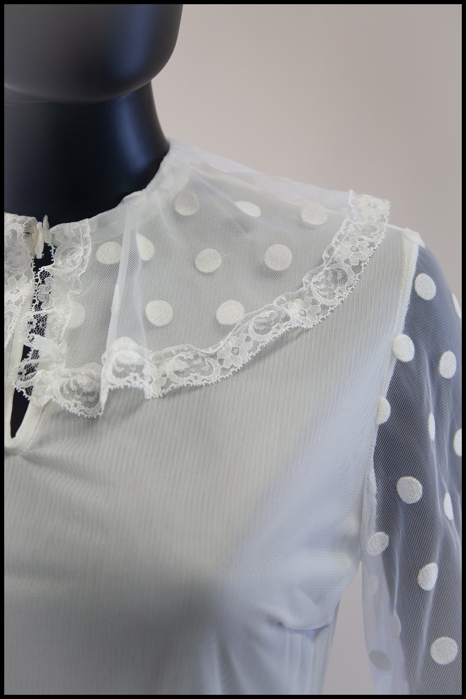 Vintage 1970s Ivory Polkadot Blouse