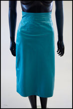 Vintage 1980s Turquoise Leather Pencil Skirt