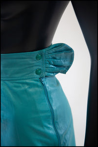 Vintage 1980s Turquoise Leather Pencil Skirt