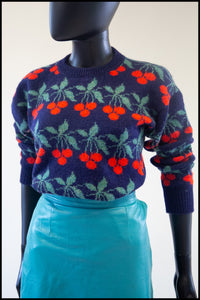vintage knitwear 1980s wool cherry pattern sweater alexandra king 